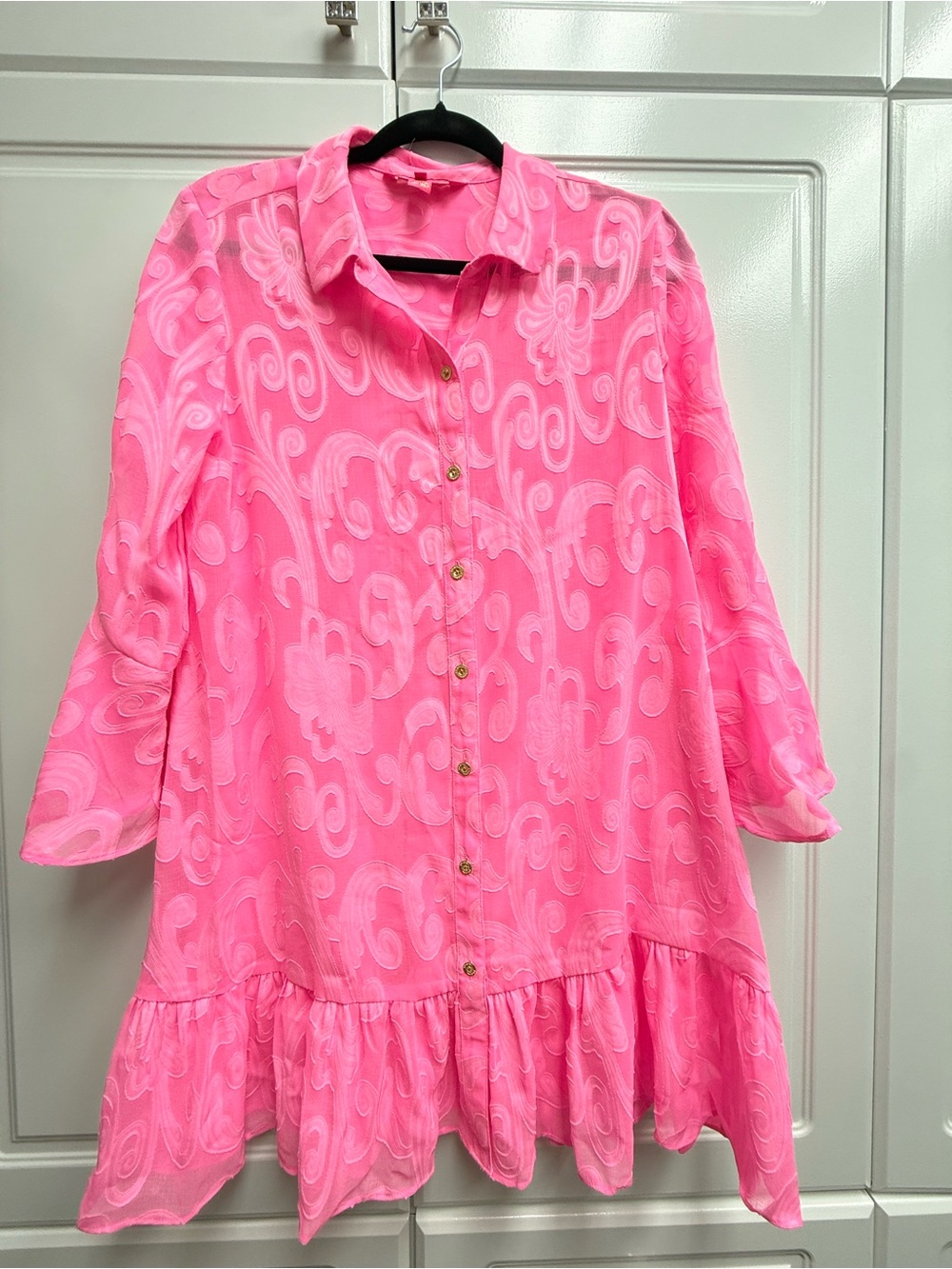 Lilly Pulitzer Pink Ruffle Hem Shirt Dress